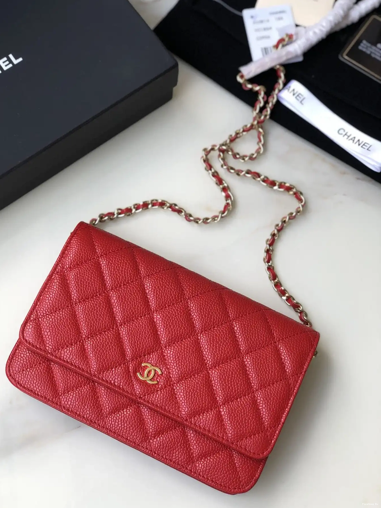 Firstbag Ru GOLD CHAIN WALLET CHANEL HARDWARE WITH CAVIAR 0609